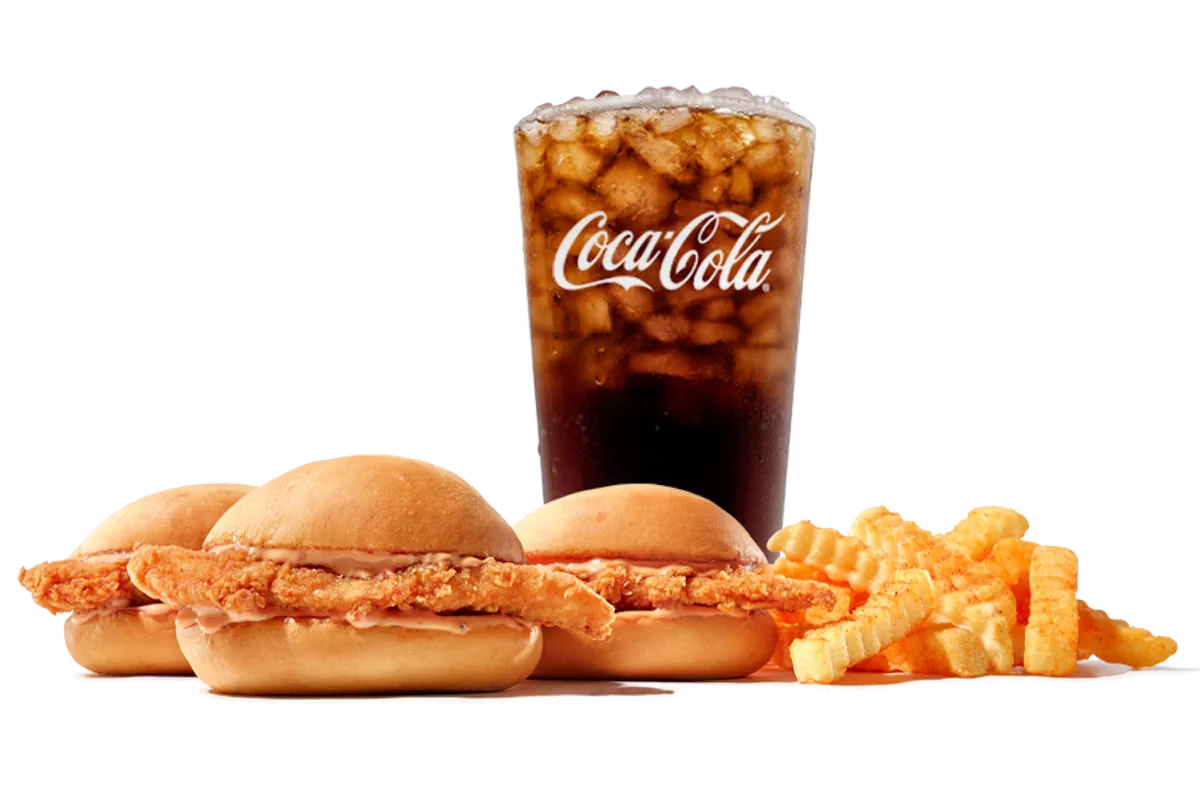 Zaxby's 3 Nibblerz, featuring three mini chicken sandwiches with pickles and mayo on toasted buns.