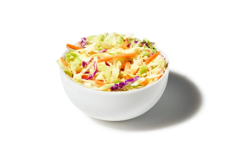 Zaxby's Asian Slaw, featuring shredded green and red cabbage, carrots, and a tangy citrus vinaigrette dressing.