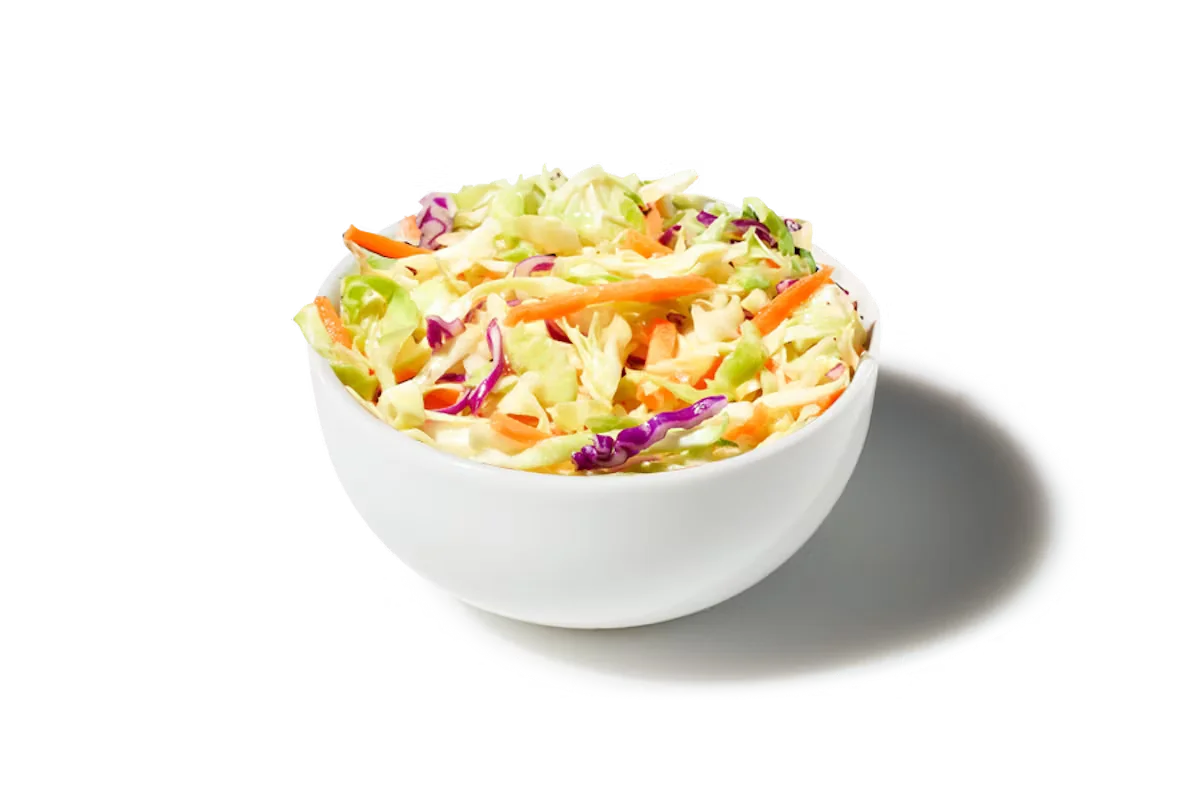 Zaxby's Asian Slaw, featuring shredded green and red cabbage, carrots, and a tangy citrus vinaigrette dressing.
