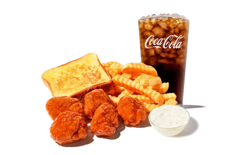 Zaxby's Boneless Wings Meal, featuring crispy boneless wings, crinkle fries, Texas Toast, and your choice of dipping sauce.