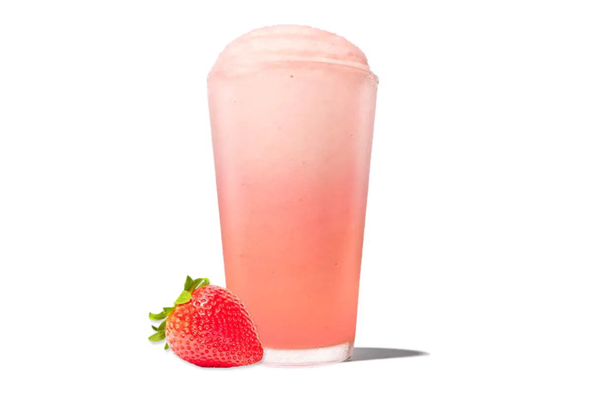 Zaxby's Frozen Strawberry Lemonade, a refreshing blend of sweet strawberries and tangy lemonade served as a frozen treat.