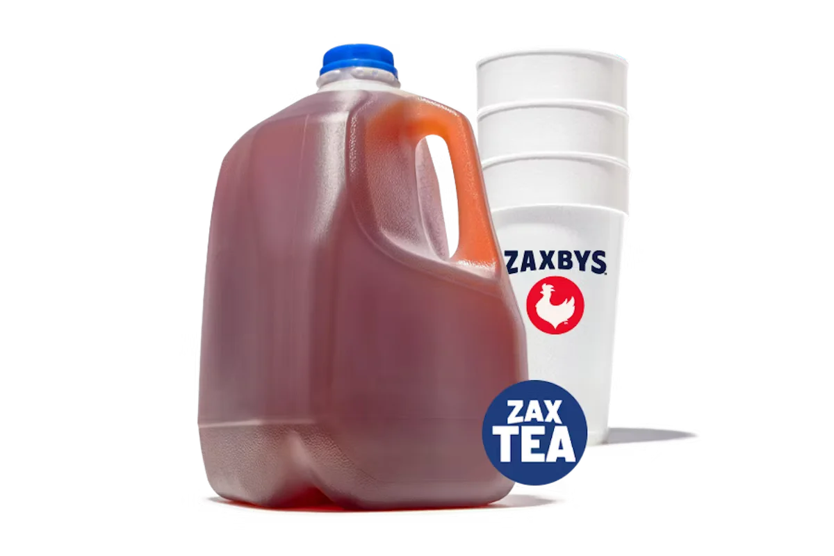 Zaxby's Gallon of Tea, featuring a large serving of refreshing iced tea, available for takeout.