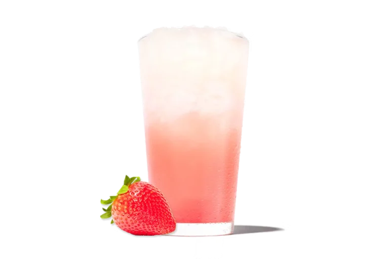 Zaxby's Handcrafted Strawberry Lemonade, a refreshing blend of sweet strawberries and tangy lemonade served ice-cold.