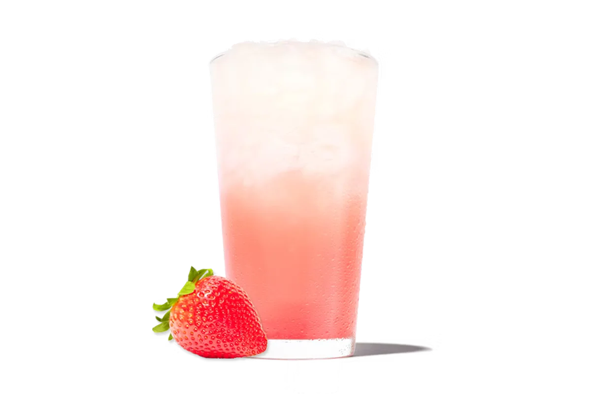 Zaxby's Handcrafted Strawberry Lemonade, a refreshing blend of sweet strawberries and tangy lemonade served ice-cold.