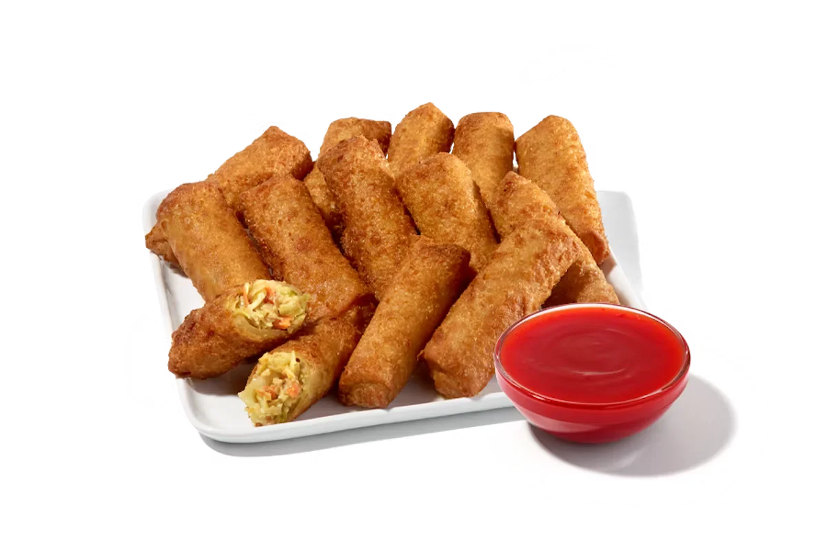 Zaxby's Veggie Egg Roll Platter served with dipping sauce, arranged on a party platter